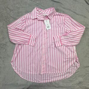 NWT Crown & Ivy‎ Women's Button Up Blouse Size PL Pink and White Stripes